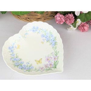 Blue Morning Glories Purple Violas Heart Shaped Jewelry Dish Mother's Day Gift